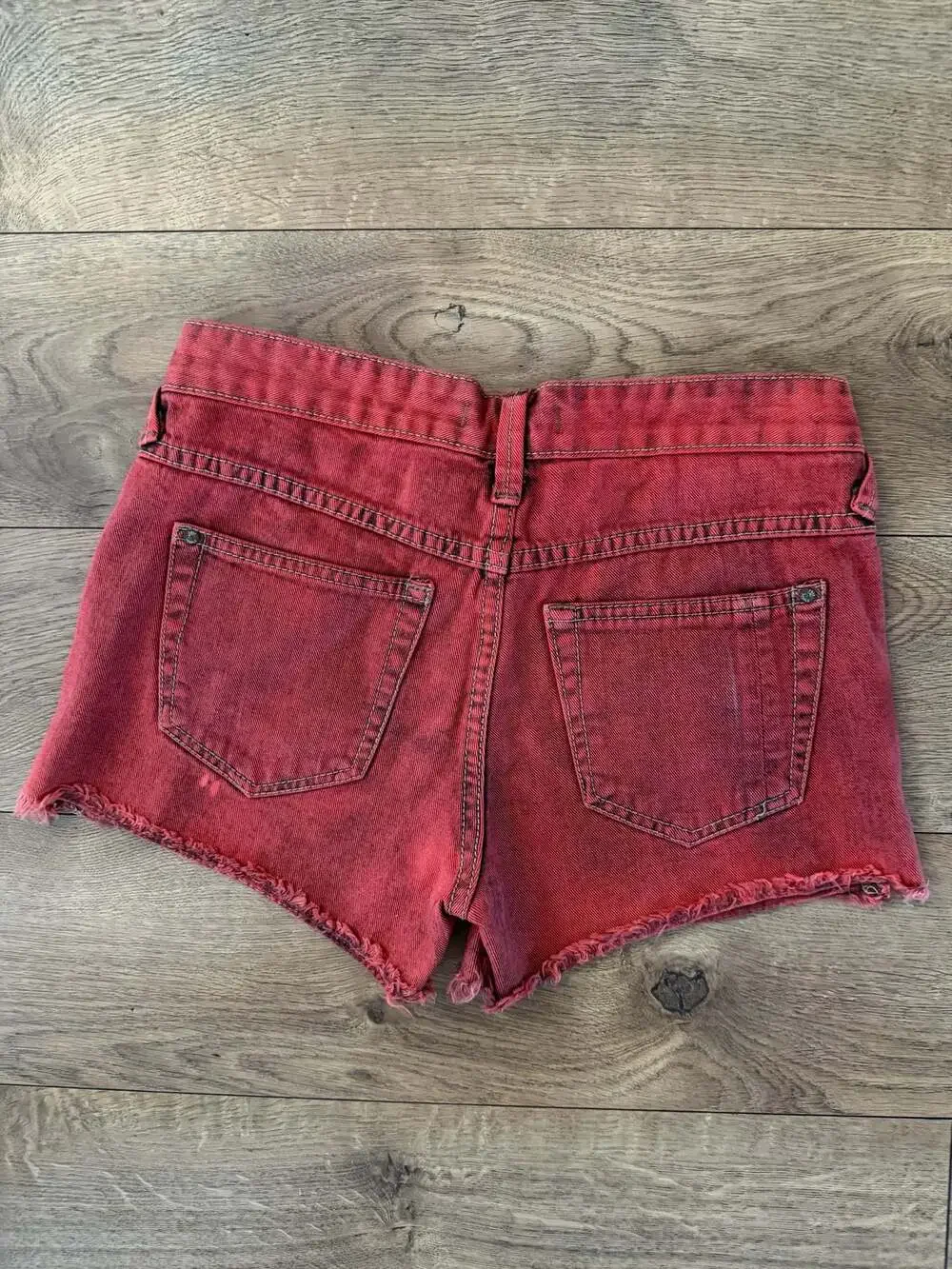 Free People Distressed Acid Wash Red Denim Shorts Size 24